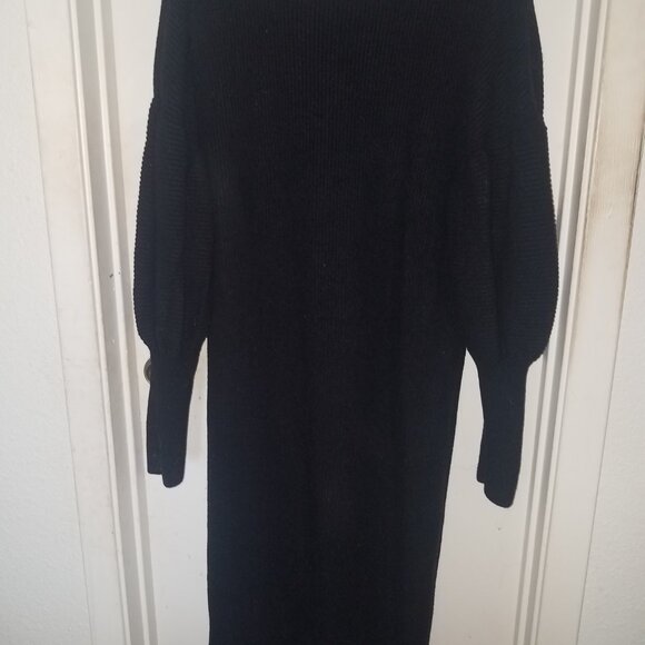 Express Black V Neck Balloon sleeve Midi Sweater Dress Women's size XL - Picture 4 of 5